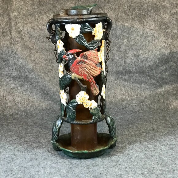 Vintage Cast Iron Colorful Rustic Garden Hanging Bird Feeder - Picture 4 of 11